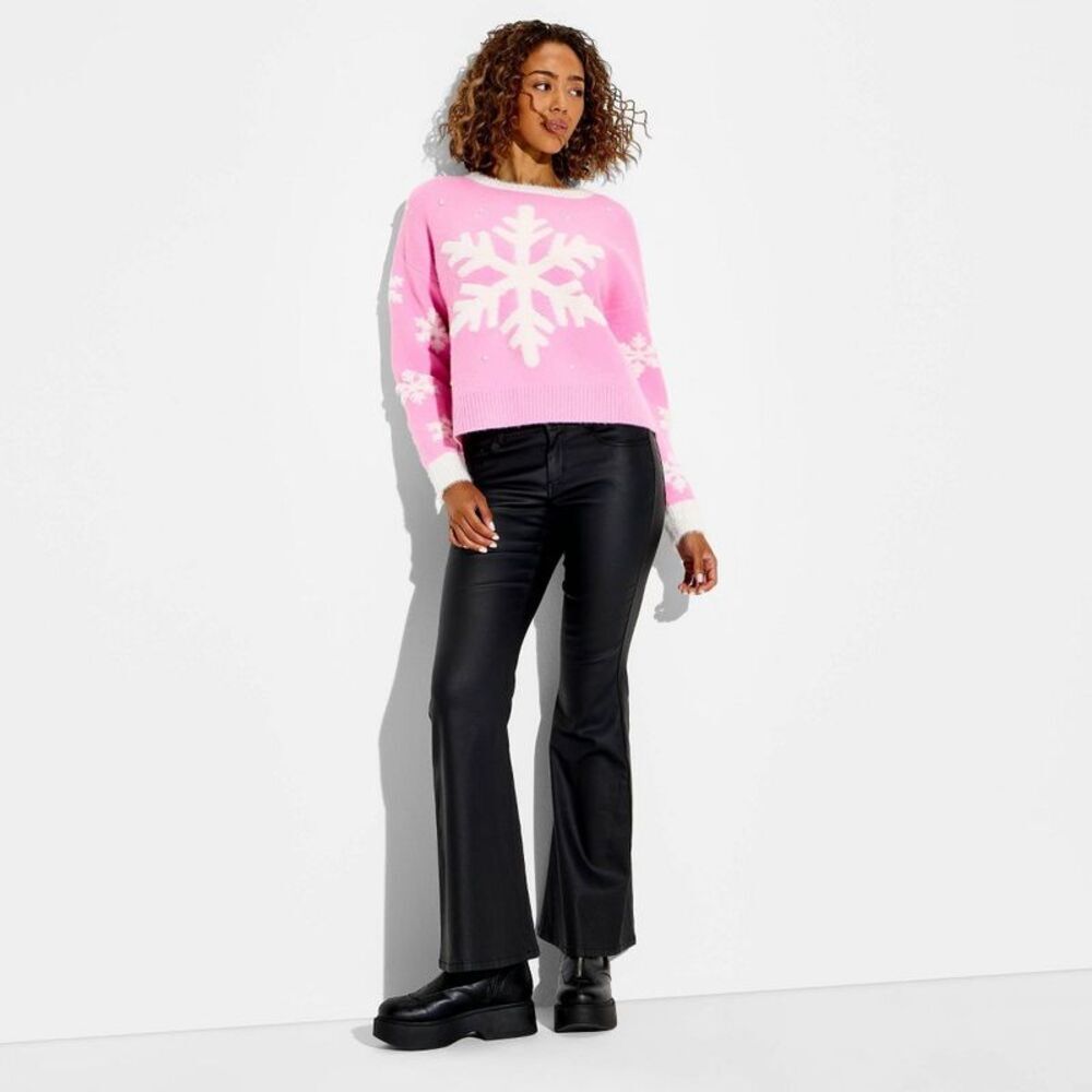 Women's Snowflake Festive Graphic Sweater - Pink M